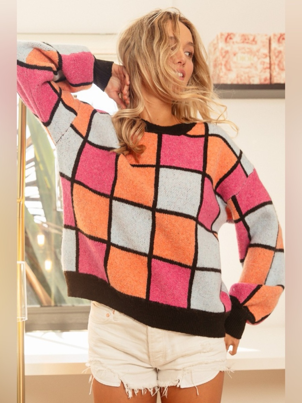 BiBi Multi Color Checker Pattern Sweater - Picture 7 of 15